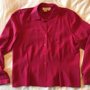 vintage fuschia 100% silk button down blouse